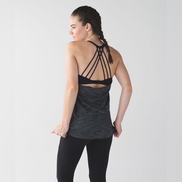 lululemon athletica Tops - Lululemon Lighten Up Tank Heather Gray Black Strappy Back Size 10